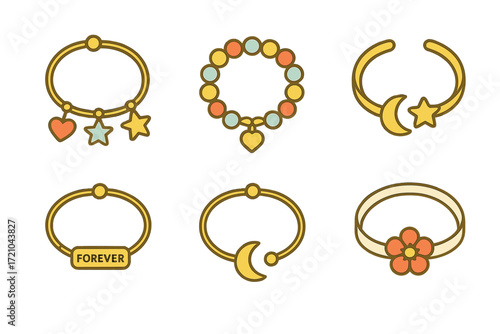 Modern outline jewelry set: bracelets with charms and bold accents