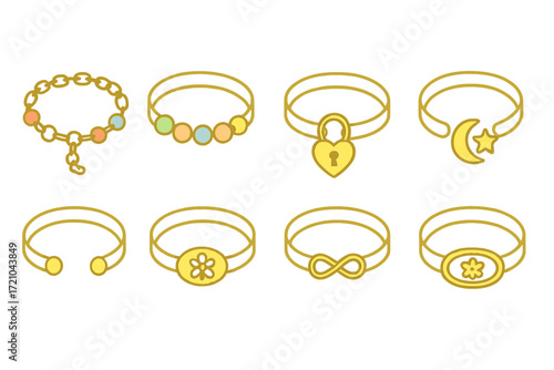 Elegant gold jewelry collection on gradient background with charm designs