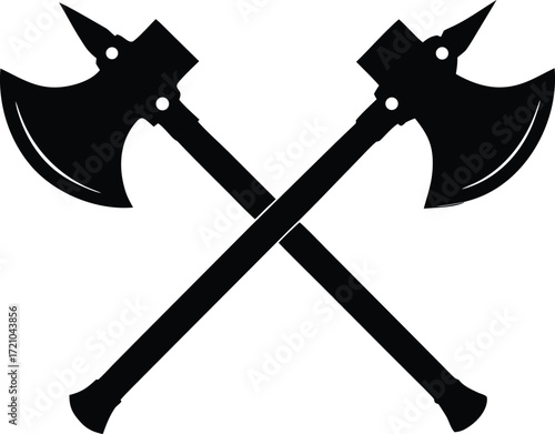 double axe vector art, crossed weapon silhouette
