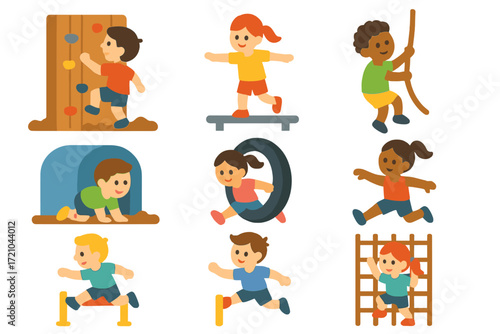 Playful children engaging in fun activities with bright colorful background