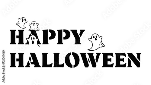 Happy Halloween Design: A festive holiday greeting is presented with stylish typography, adorned with playful ghost illustrations. It's a simple yet captivating design.