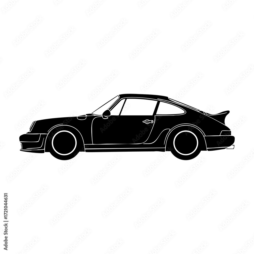 Fototapeta premium Minimalist vector illustration of a vintage performance coupe. A side view of a legendary German automobile silhouette