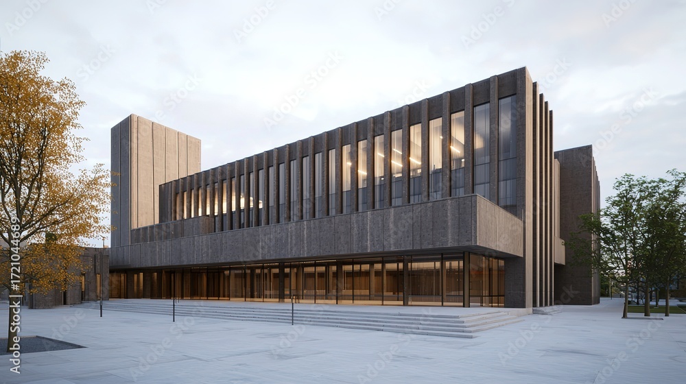 Fototapeta premium Urban architectural visualization aerial perspective of a minimalist futuristic university environment