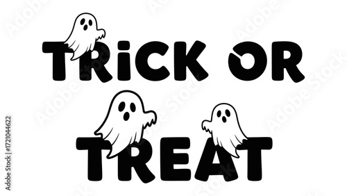 Spooky Halloween Message: Captivating the essence of the haunting season. Featuring cute ghosts adorning a bold black Trick or Treat text.