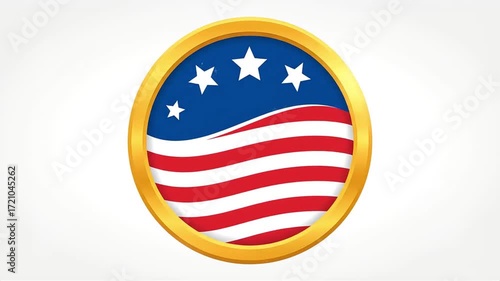 Celebrate American pride with this dynamic patriotic badge animation featuring stars and stripes, perfect for Fourth of July or election themed videos