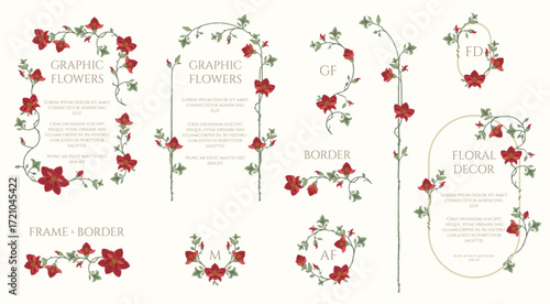 Collection of floral frames, borders, and wreaths for cards in a consistent style.
