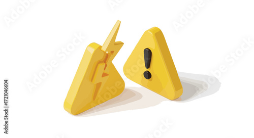 Bold yellow warning symbols, a lightning bolt and an exclamation mark, signal urgent alerts and potential hazards for immediate attention and safety protocols