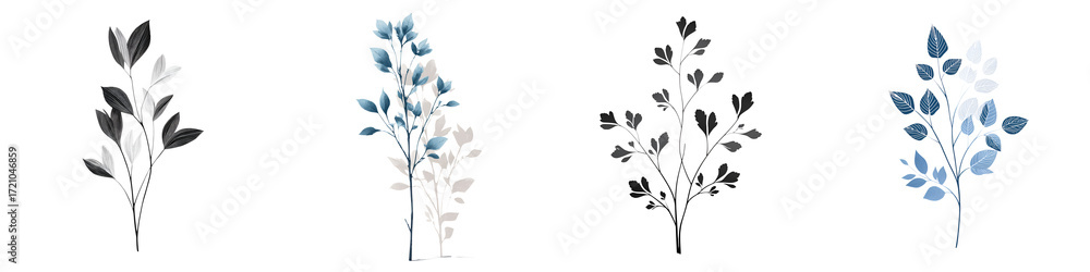 Fototapeta premium Elegant Botanical Branches: Watercolor Style Leaves - Isolated Set