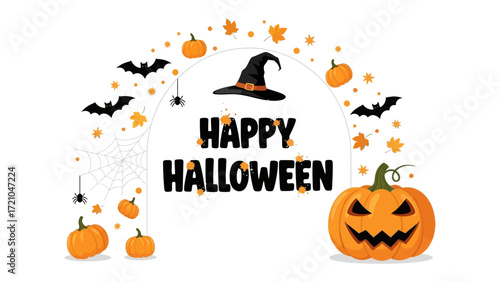 Spooky Halloween Archway: This graphic radiates the essence of All Hallows' Eve with jack-o'-lanterns, bats, and spiderwebs.
