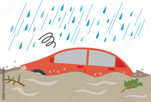 水没する車