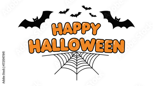 Festive Halloween Greetings: This artwork is a spirited portrayal of the Halloween spirit, with bats, a spiderweb and the text Happy Halloween. It's a captivating visual to bring joy
