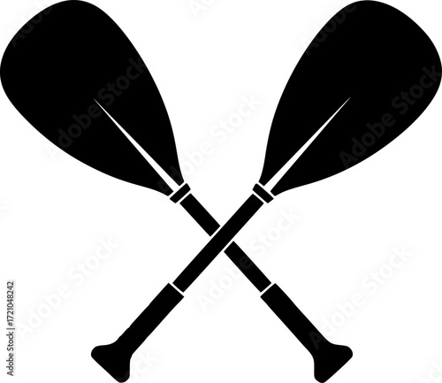 two paddles crossed each other, black silhouette