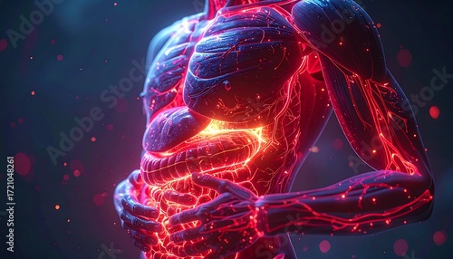 3D anatomical illustration of digestive system