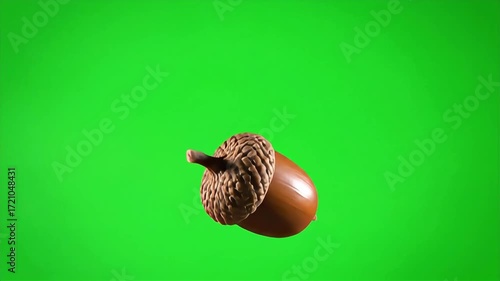Single acorn floats against a vibrant green background, symbolizing nature and growth