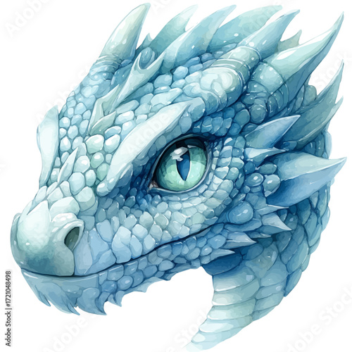watercolor vector of Dragon Head, isolated on a white background.
