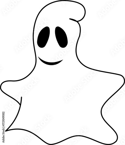 Cute smiling ghost with black eyes