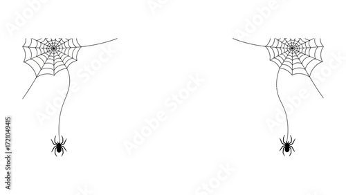 Spooky Spider Webs: Two symmetrical spider webs, each adorned with a detailed spider, are suspended, creating a spooky and festive mood.