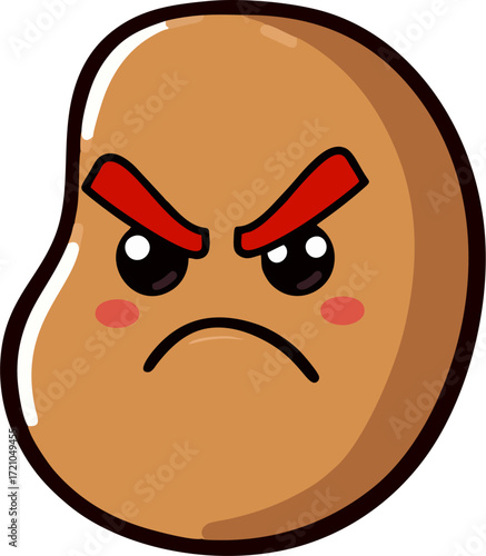 Angry Coffee Bean Kawaii Cartoon Vector – Cute Expressive Mascot Icon for Cafe Branding and Menu Design