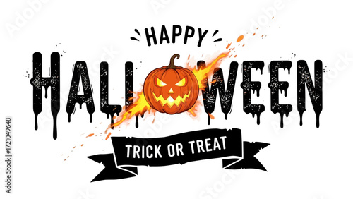 Happy Halloween Greeting: An eye-catching greeting design, centered around a carved pumpkin and the iconic phrase Trick or Treat, creating a festive and celebratory atmosphere.