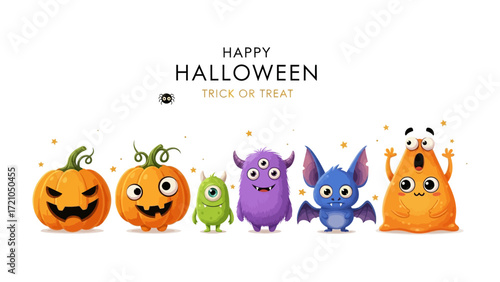 Halloween Fantasy: A whimsical collection of delightful, cartoonish Halloween creatures, ranging from pumpkins to playful monsters. Embrace the fun of this spooky celebration!