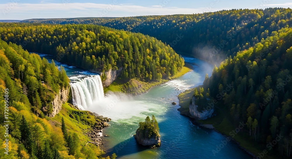 Fototapeta premium Majestic Waterfall Cascading Through Lush Forest.