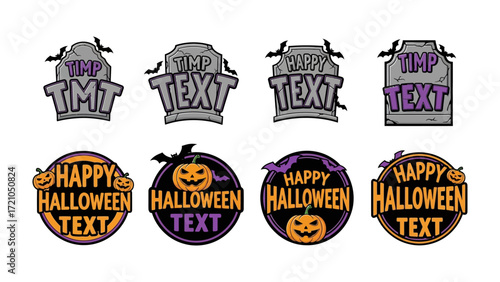 Halloween Vector Graphics: An array of spooky tombstones and pumpkin-themed badges, perfect for adding a touch of Halloween flair to your designs.