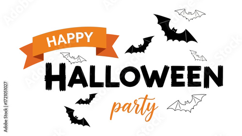 Halloween Party: A festive and cheerful image that captures the spooky spirit of Halloween, with the words Happy Halloween Party and a design with spooky bats.