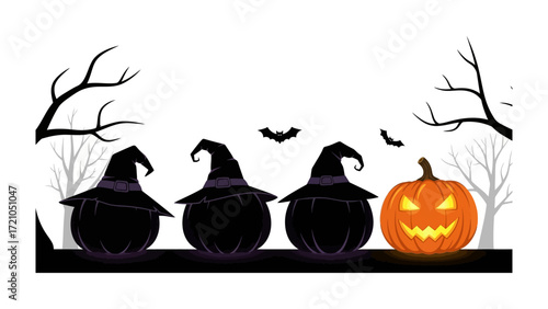 Spooky Halloween Silhouette: A bewitching arrangement of eerie silhouettes, including witch hats, pumpkins, and bats, conjuring a classic Halloween scene.