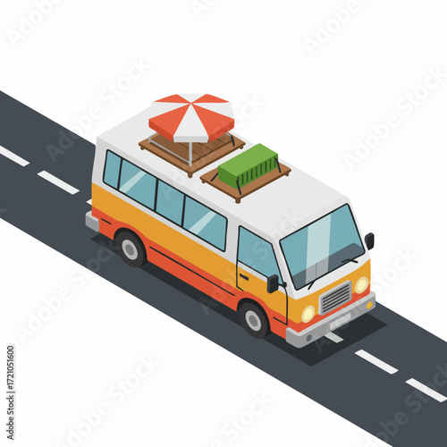 Isometric Detailed Food Bus Selling Cuisine Illustration Asset