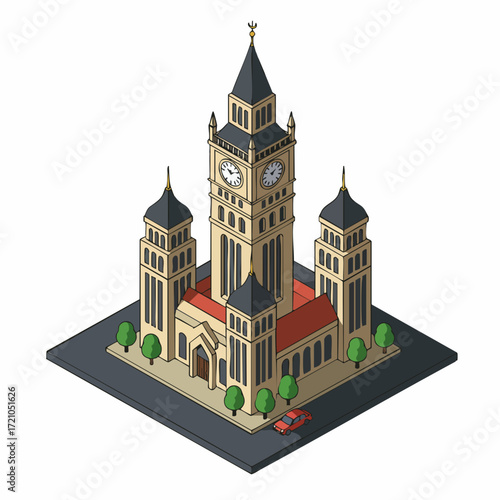 Isometric Pixelated Big Ben Landmark Pixel Art Style Building Illustration