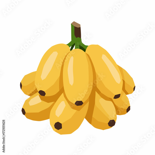 Simple Flat Illustration Bunch of Ripe Yellow Banana Fruit Food