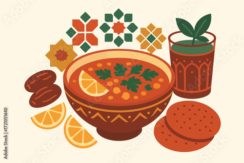 "Harira Moroccan Soup Serving Elements"