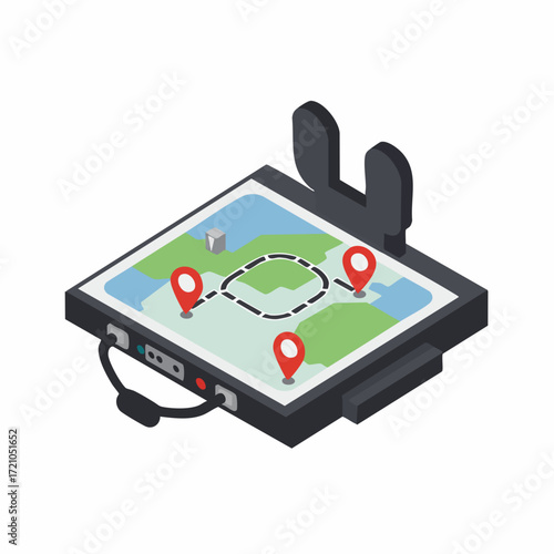 Isometric Detailed GPS Navigation Device Car Mount Technology Gadget