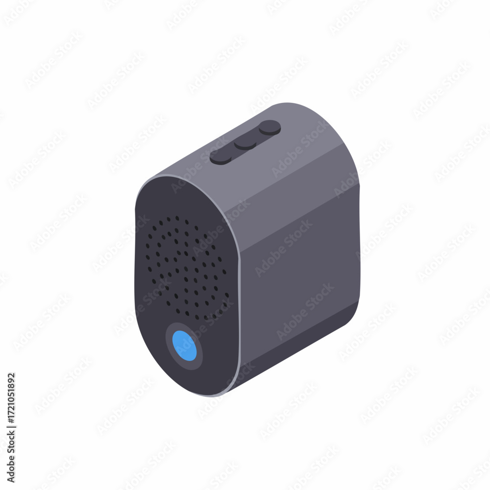 Fototapeta premium Isometric Dark Gray Wireless Speaker with Control Button Home Entertainment Audio Device