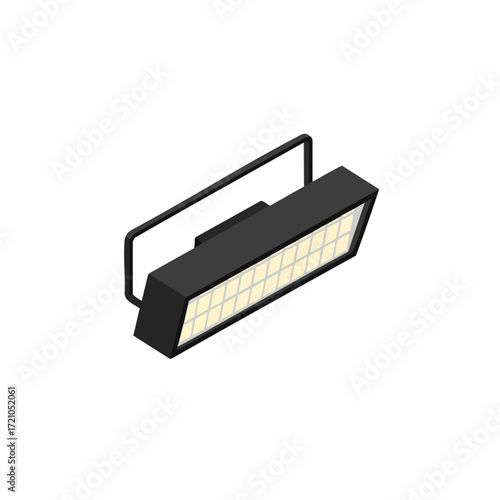 Isometric 3D Industrial Flood Light Fixture Equipment Illustration Design