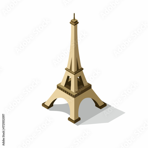 Isometric Style Detailed Eiffel Tower Icon Landmark Travel Illustration
