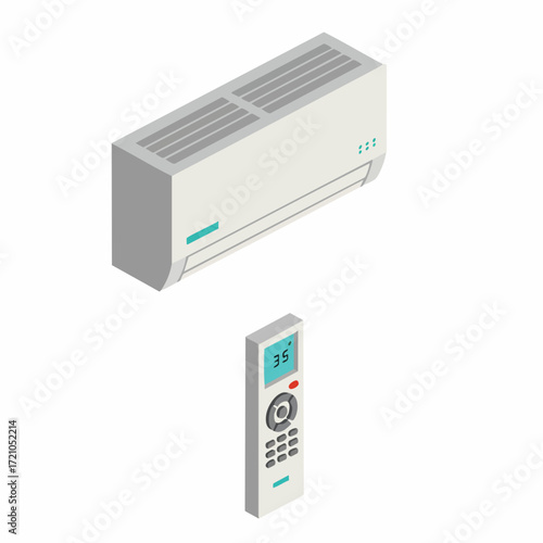 Isometric Detailed Air Conditioner Appliance with Remote Control Illustration