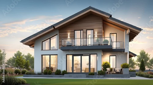 Elegant House Exterior: A contemporary architectural marvel showcasing a house with a harmonious blend of modern design elements. This image portrays a perfect synergy of form, functionality.