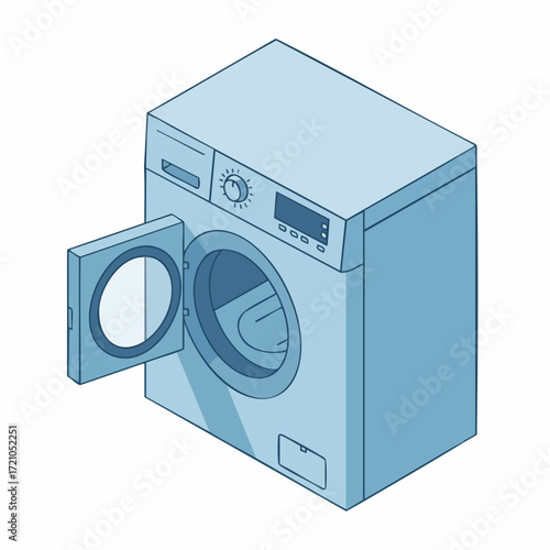 Isometric Simple Style Washing Machine Open Door Appliance Illustration