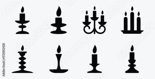 Elegant Candle Holders in Black Silhouette Set Against Clean White Backdrop