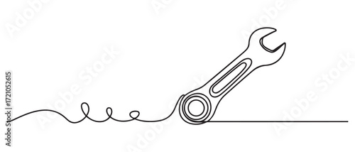 One mechanical wrench for nuts drawn in one continuous line drawing. one line Icon drawing with white background
