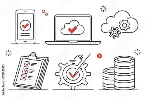Hand-drawn casino chip icons illustrate a flat design concept of business and web technology