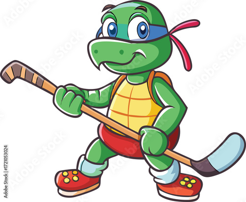 A funny cartoon illustration shows a happy green turtle and a smiling frog, a comic pair of animal characters