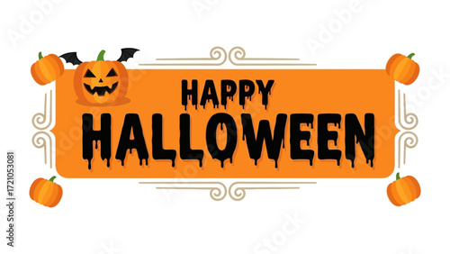 Happy Halloween Banner: A festive orange banner adorned with pumpkins and spooky design, conveys the joyous spirit of Halloween, a holiday of costumes and treats
