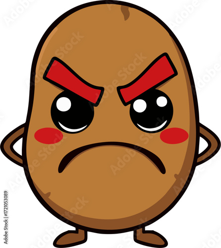 Angry Coffee Bean Cartoon Mascot Vector – Powerful Kawaii Character Icon for Cafe Branding and Restaurant Menu