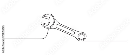 One mechanical wrench for nuts drawn in one continuous line drawing. one line Icon drawing with white background