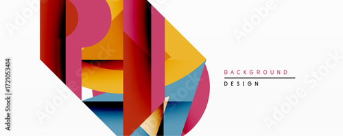 Abstract geometric composition. Overlapping shapes create dynamic visual effect. Bold colors, modern design, clean lines define this background element.