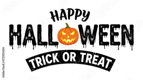 Halloween Typography: A festive and evocative text-based composition, emblazoned with a grinning jack-o'-lantern, invites viewers to a spirited celebration of the autumnal holiday.