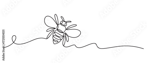 Bee single line art, continuous one line drawing of Isolated outline vector art. one line Icon drawing with white background