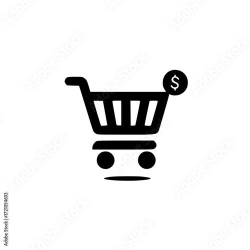 Retail vector with shopping cart and compact dollar sign representing ecommerce budget and pricing